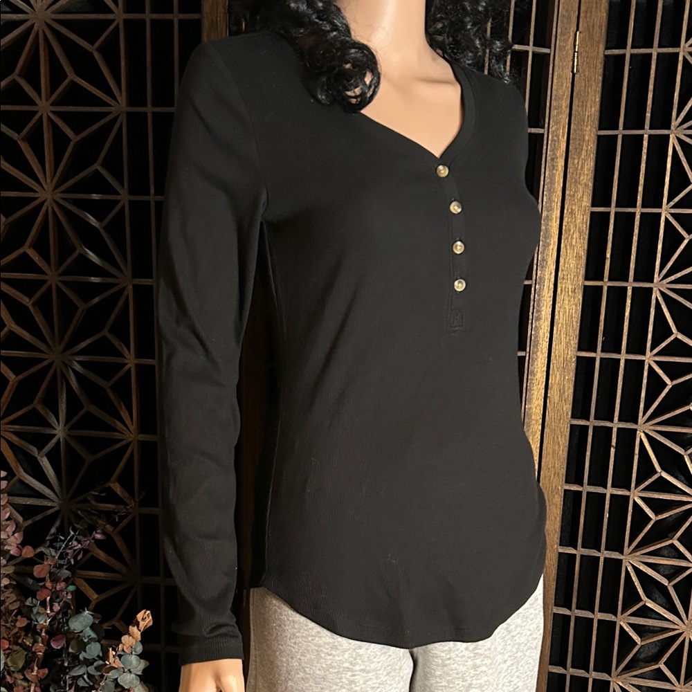 NWOT SONOMA BLACK RIBBED PULLOVER S